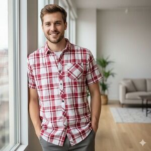 Regatta Great Outdoors Red White Plaid Short Sleeve Button Up Shirt - Size XXL